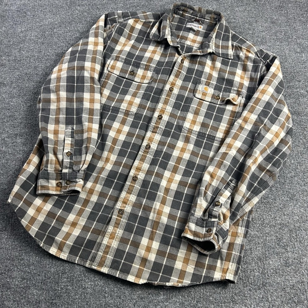 Carhartt Shirt Mens Large Gray Plaid Flannel Original Fit Button Up Workwear